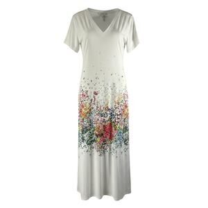 Zolucky Womens Maxi Dress 4X Plus White Floral Border Print Casual Summer Boho